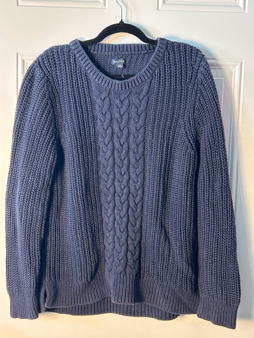 Nautical Women’s 2XL Navy Blue Cable-Front Crewneck Sweater Chunky Textured Cozy